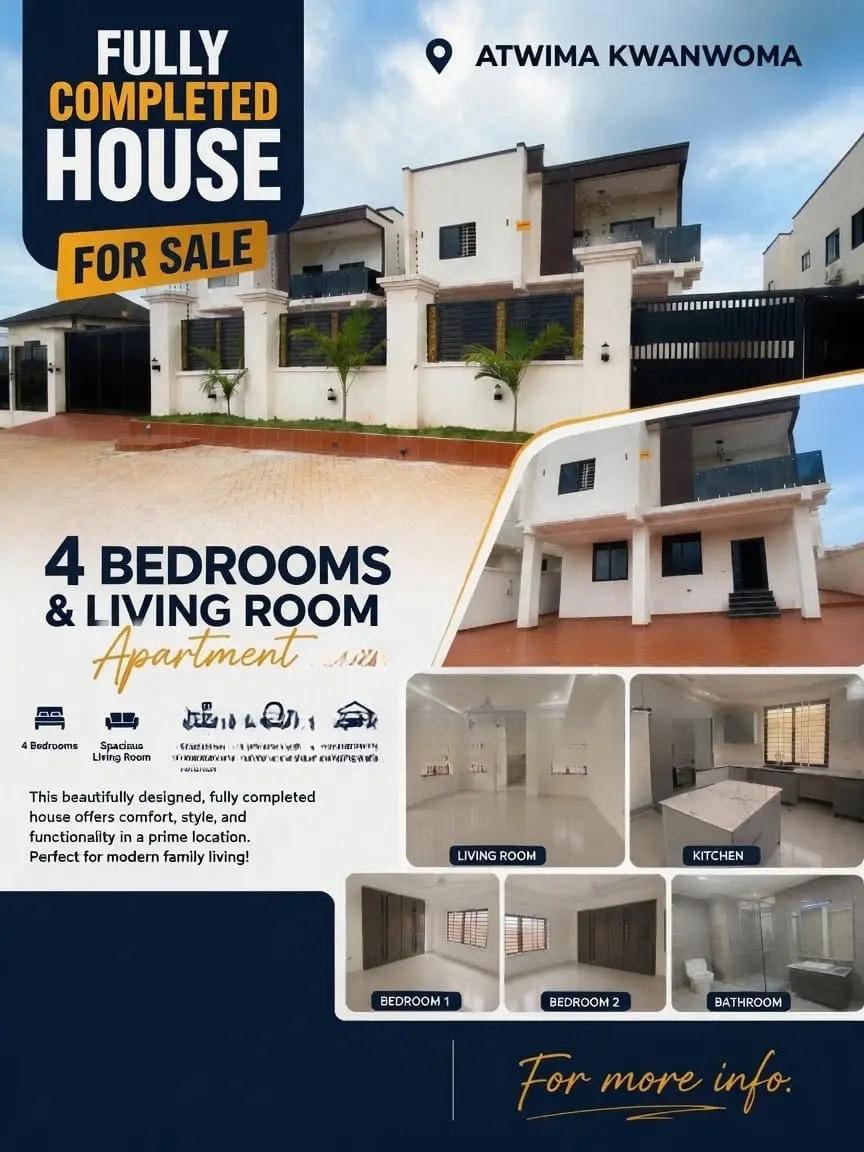Furnished 4bdrm Mansion in Atiwma Kwanwoma for sale - 4 bedroom House in Ashanti, Atwima Kwanwoma - Sale